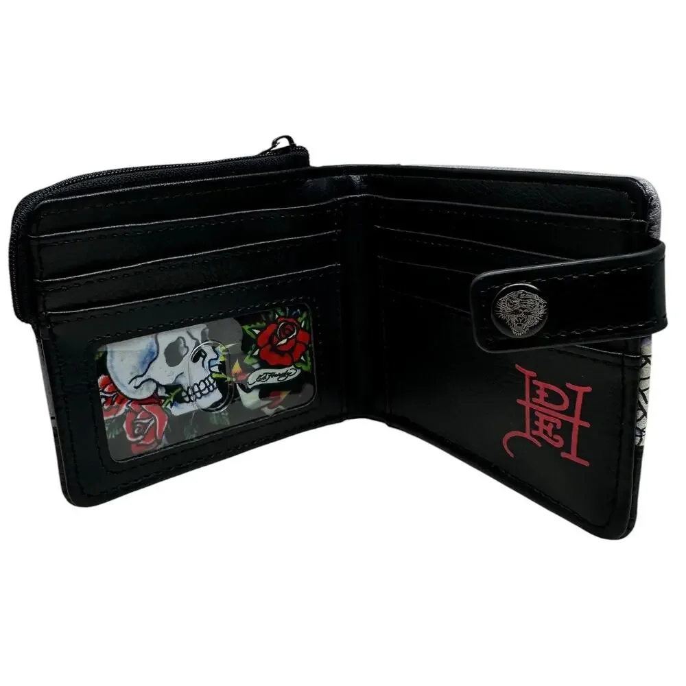 Ed Hardy Men's Pyramid Stud Printed Snap Closure Bifold Wallet
